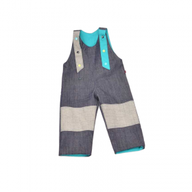 salopette évolutive coton bio doublure turquoise Little Woude
