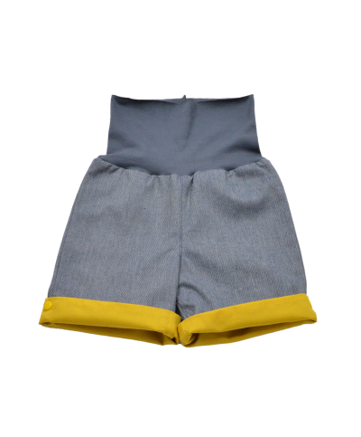 Short reversible en jean coton bio doublure moutarde