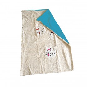 couverture teddy coton bio ecru bleu turquoise