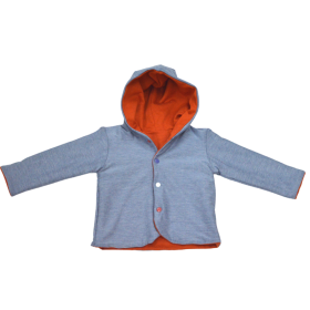 gilet à capuche effet jean rouge