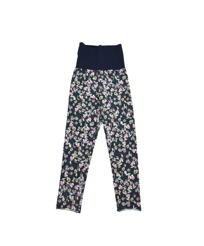 Legging fleurs roses sur fond bleu