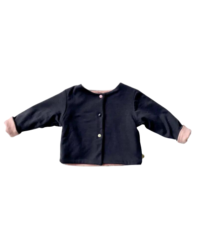 gilet manche longue reversible bleu et rose