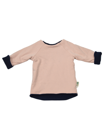 pull polaire enfant made in France bleu marine reversible rose