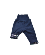 pantalon leggings reversible  bébé en polaire coton bio  certifie GOTS bleu marine et motif baleines