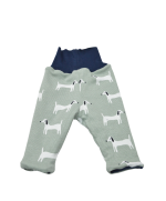 Pantalon leggings réversible polaire bleu marine jersey cotele motif chiens