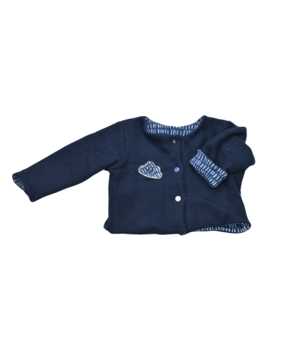 gilet manche longues bébé en polaire coton bio bleu marine doublure moderne bleu klein
