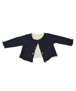 gilet bebe manches longues reversible bleu ecru coton bio