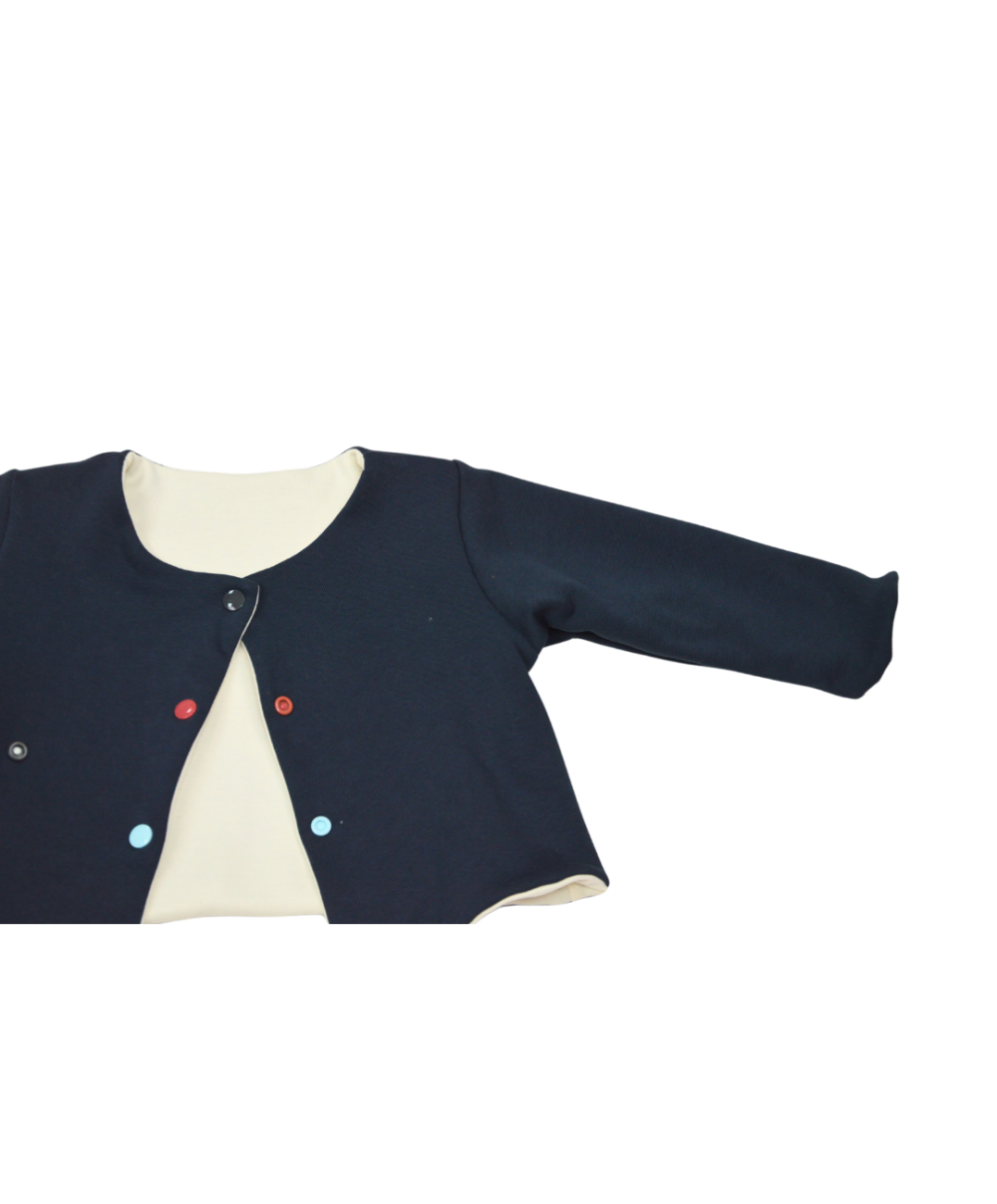 Gilet Reversible Evolutif en Molleton Coton Bleu Nuit et Ecru