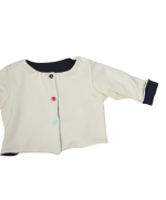 gilet bebe manches longues reversible bleu ecru coton bio GOTS evolutif