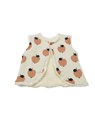 Gilet du berger réversible en coton bio certifié GOTS motif cotelé pomme.