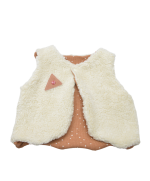 gilet du berger réversible côtelé points blanc sur fond pêche en coton bio certifié GOTS