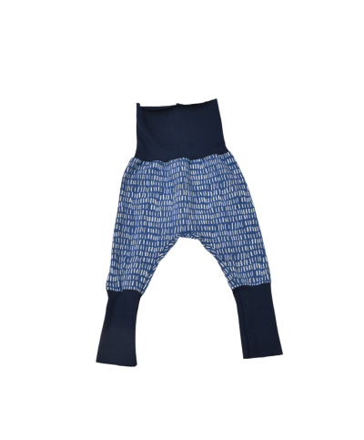 sarouel évolutif en coton bio certifié GOTS motif petits traits sur fond bleu made in France