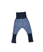 sarouel évolutif en coton bio certifié GOTS motif petits traits sur fond bleu made in France