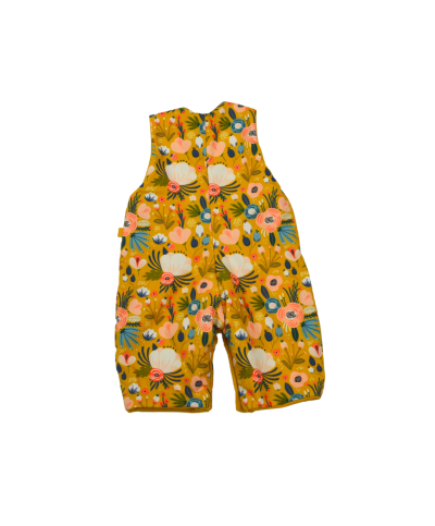 salopette évolutif made in France motif fleur ocre doublure molleton moutarde