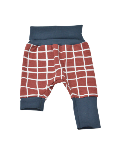 sarouel évolutif en coton bio certifié GOTS made in France motif carreaux asymétriques