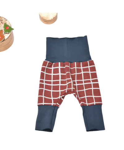 sarouel évolutif en coton bio certifié GOTS made in France motif carreaux asymétriques