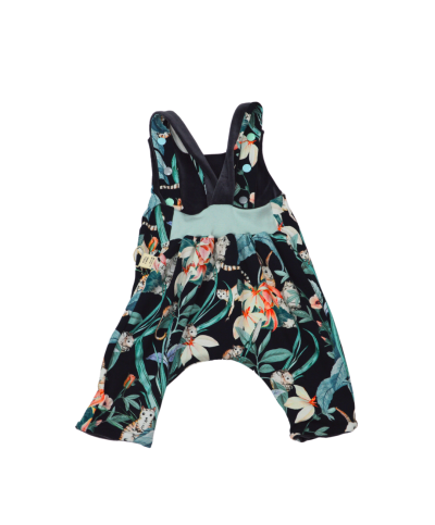 salopette sarouel en velours gris, réversible motif Jungle