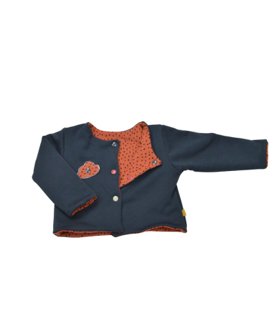 gilet réversible motif Terra Cotta réversible bleu nuit en coton bio certifié GOTS made in France