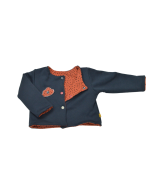 gilet réversible motif Terra Cotta réversible bleu nuit en coton bio certifié GOTS made in France