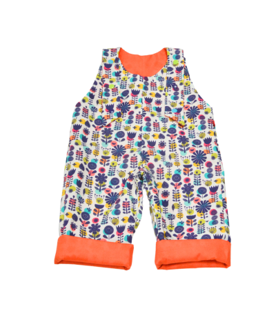 salopette réversible motif vitaminé made in France en coton bio certifié GOTS