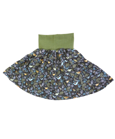 jupe été fluide oiseau fond vert stretch