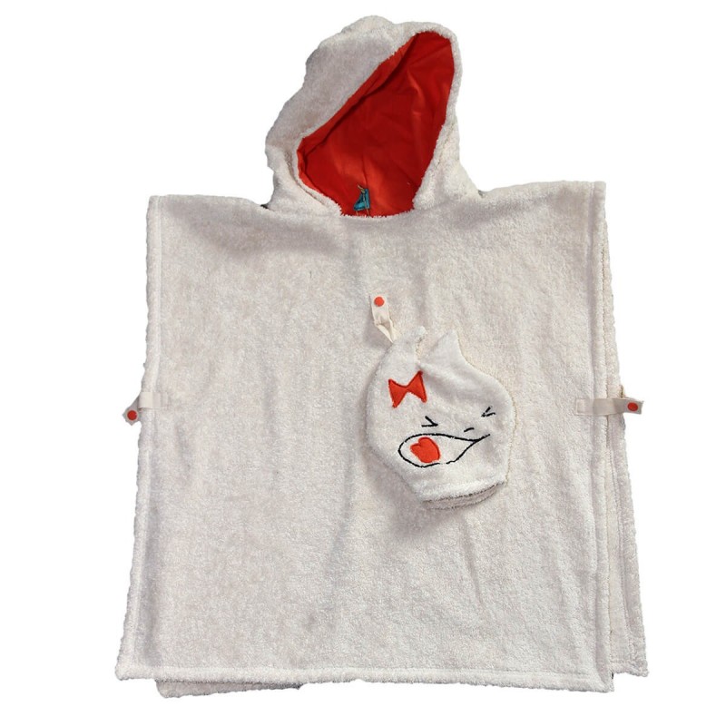 poncho de bain original avec gant ecru orange poncho de bain original avec gant ecru orange
