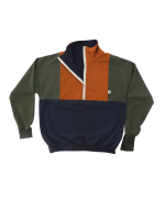 Sweat tricolore évolutif Little Woude en coton bio GOTS, coloris kaki, marine et marron