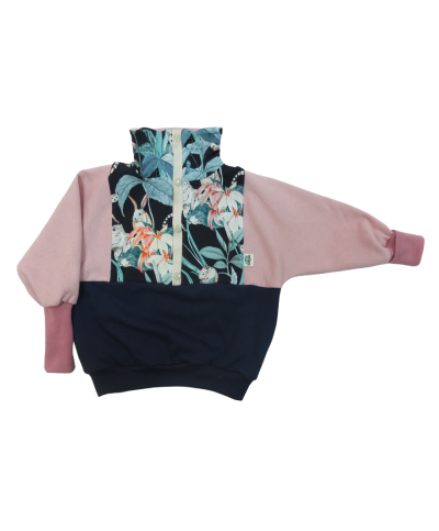 Sweat Évolutif Bio - Motif Feuilles de Ginkgo - Rose & Marine