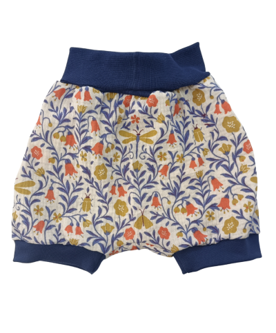 Short bébé double gaze bleu marine – Motif scarabée & libellule