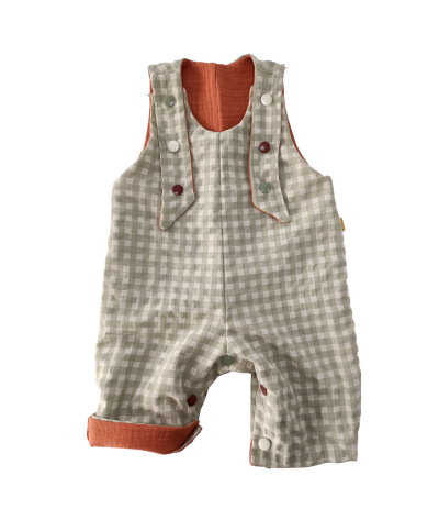 Salopette bébé réversible évolutive vichy et double gaze